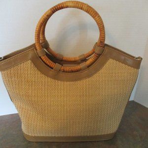 Fossil Straw Brown Leather Handbag Woven